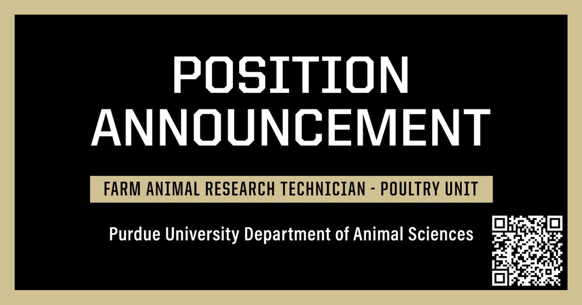 #PurdueANSC is hiring a Farm Animal Research Technician for the poultry unit. This position at the poultry unit is necessary to fulfill the research, teaching, and outreach activities of the Department. For more information: ag.purdue.edu/department/ans…