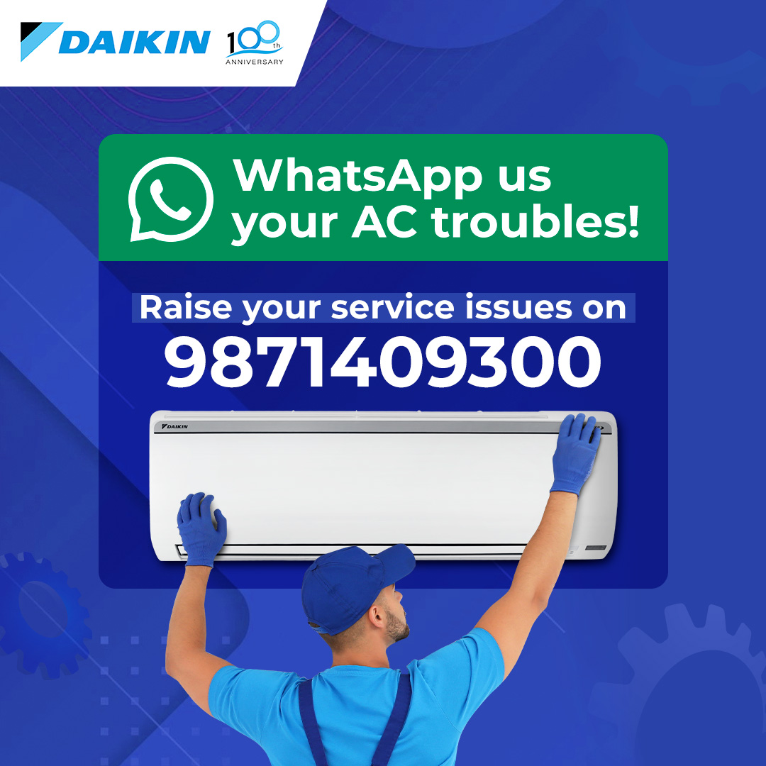 DaikinIndia's tweet photo. Experience the convenience of AC service at your fingertips!
WhatsApp us on 9871409300 to raise service tickets effortlessly.
#Daikin #DaikinIndia #DaikinAC #Service #ServiceRequest #WhatsApp #InnovatingForChange #Technology #InnovatingGoodness #AirConditioning #AirConditioner https://t.co/2zN93TuXtj