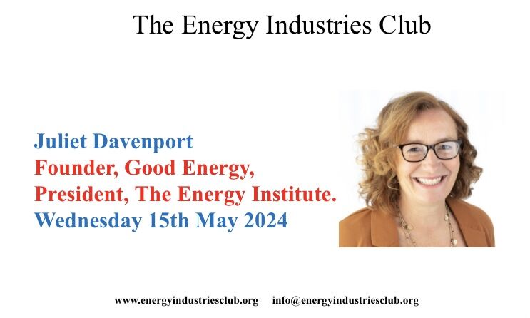 EI President @DavenportJuliet HonFEI will be the guest speaker at the next Energy Industries Club meeting on Wed 15 May - reflecting on her journey as Founder @GoodEnergy & her work driving the energy transition. Contact info@energyindustriesclub.org to book your place.
