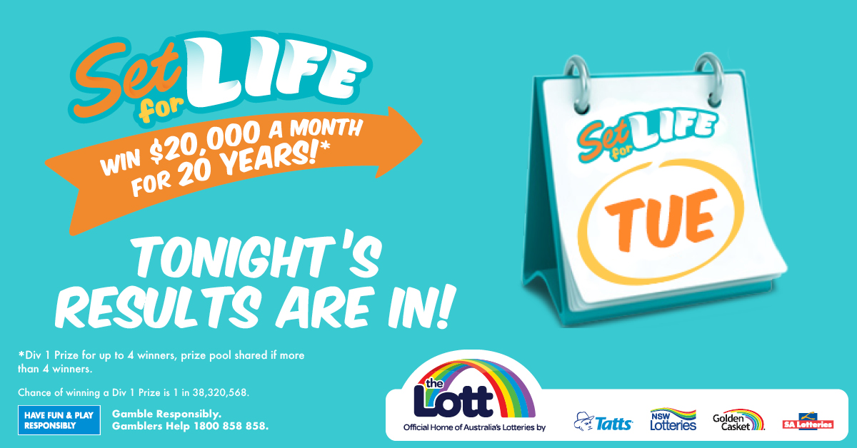 #SetforLife   results are now available.   Results:   thelott.com/set-for-life/r…   #gambleresponsibly Gamblers Help 1800 858 858