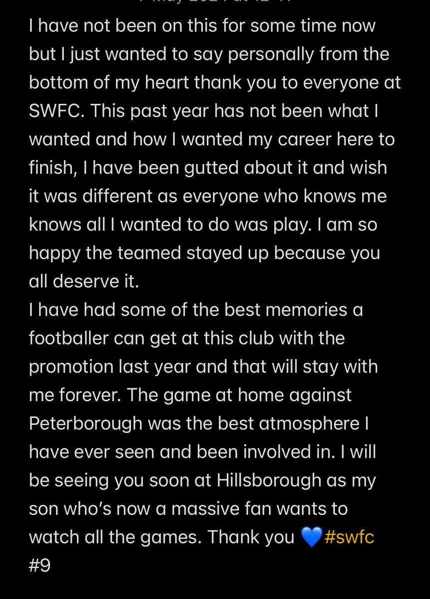 Just a little message to say thank you to all at @swfc