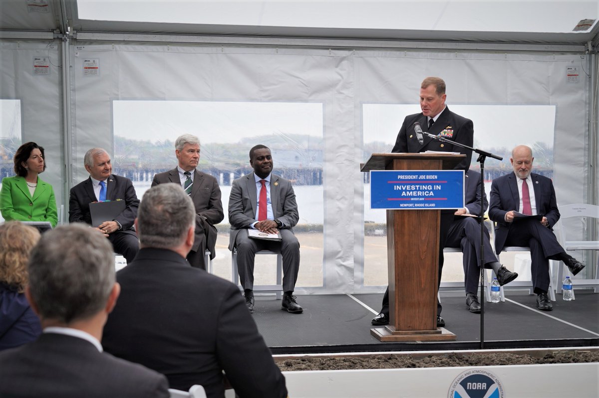 Yesterday, Capt. Henry Roenke welcomed @CommerceGov Sec Gina Raimondo, @NOAA officials, members of the RI Congressional delegation and Gov. Dan McKee to a groundbreaking ceremony at Pier 2, marking the beginning of construction on a new Marine Operations Center - Atlantic here.