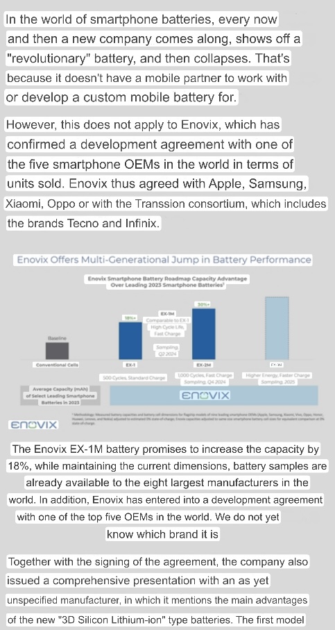 1/3 $ENVX 🇨🇿 Czech opinion piece: 'Every now & then a new company comes along, shows off a 'revolutionary' battery, & then collapses. That's because it doesn't have a mobile partner to work with or develop a custom mobile battery for. However, this does not apply to Enovix...'