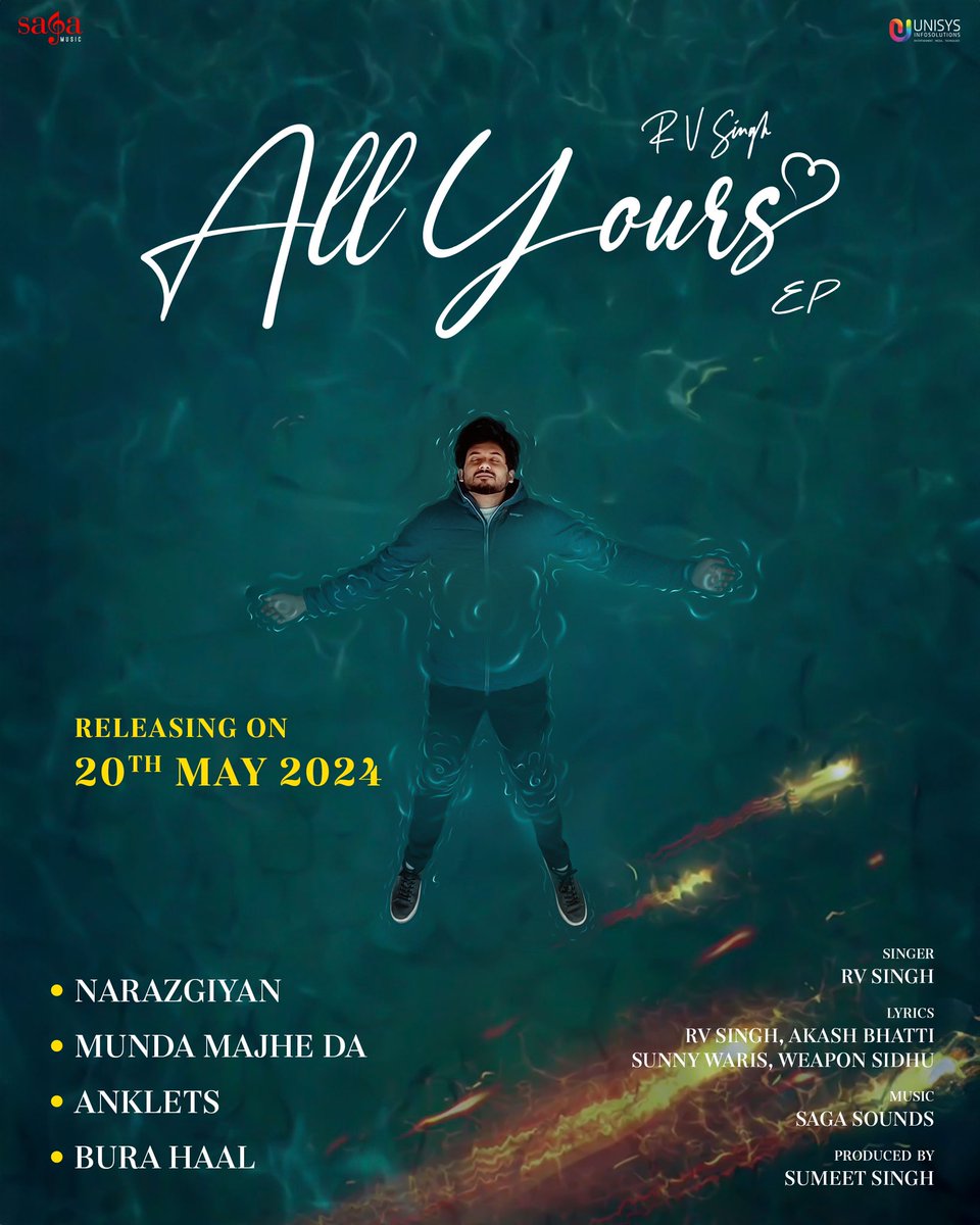 '🎉 Exciting news! Announcing @rvsinghofficial first ever EP #AllYours dropping on 20th May 2024🎶 Don’t miss out 🔥 @sagastarrvsingh | @SumeetSinghM | @Unisysinfo | @saga_sounds #sagahits #sagamusic #unisys