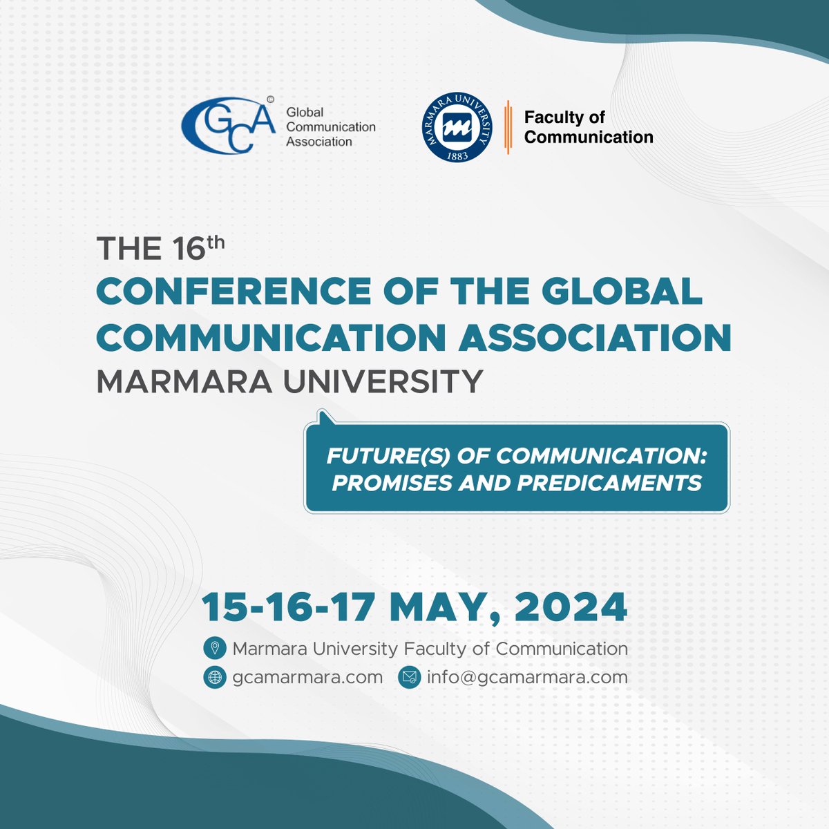 📢 Değerli Akademisyenler, Araştırmacılar ve Öğrenciler,
Global Communication Association ve Fakültemiz iş birliğiyle gerçekleştirilecek olan “16. Geleneksel Küresel İletişim Derneği Konferansı”na davetlisiniz.

Detaylı bilgi için: 👇
gcamarmara.com

#iletisimingelecegi
