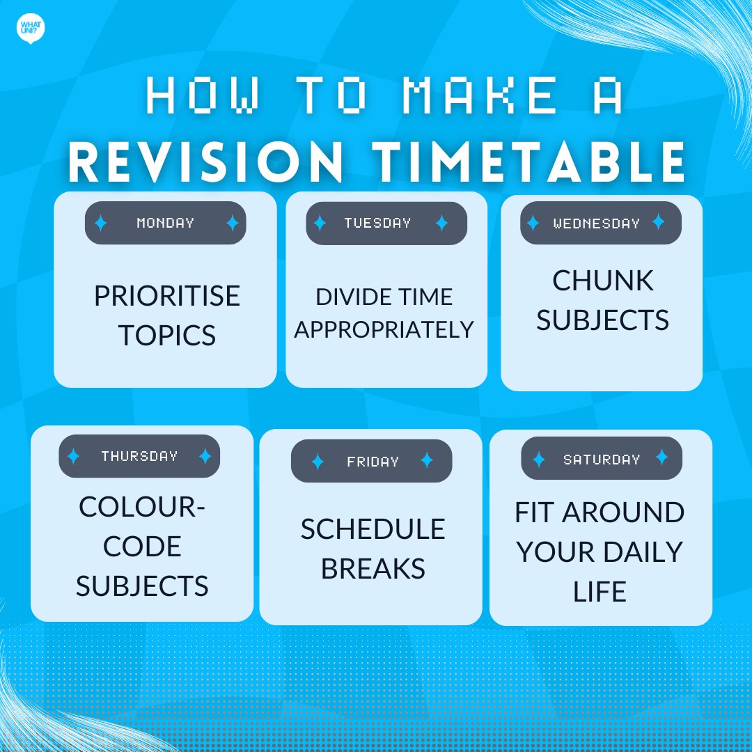 📚⏰ Struggling to stay organised with your studies? Learn how to create the perfect revision timetable to ace your exams! 📝✨ bit.ly/4b5SQCs #StudyTips #Revision #studygoals #revisiontips #whatuni