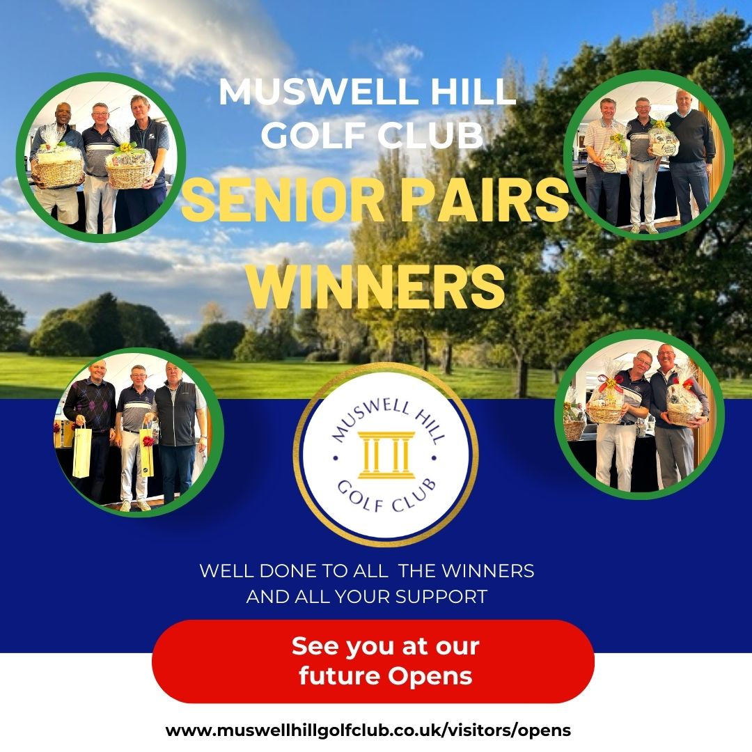 Well done to our Winners in the Open Senior Pairs event held last Friday 👍⛳️🌦️🏆

Thanks to all who played and supported, still time to enter our other Opens this summer 

We would love to welcome you !

muswellhillgolfclub.co.uk/visitors/opens/

#wherewouldyouratherbe