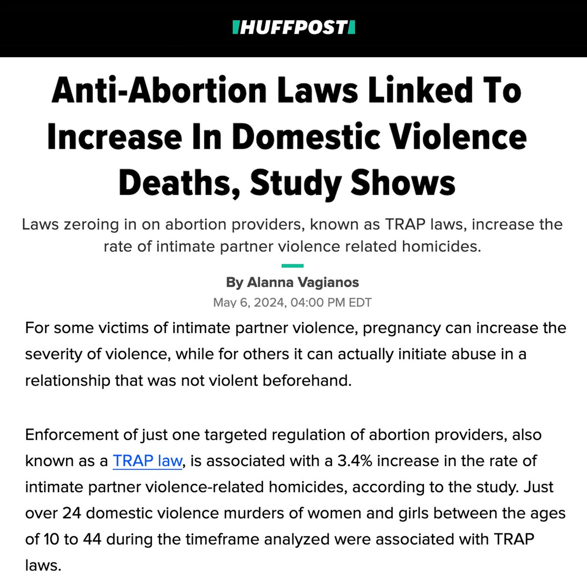 Murder by an abusive partner is the leading cause of death for pregnant and postpartum women in the US, and Republicans’ restrictive abortion laws increase the likelihood that pregnant victims of domestic violence will be murdered by their abusive partner.

Now read that again.