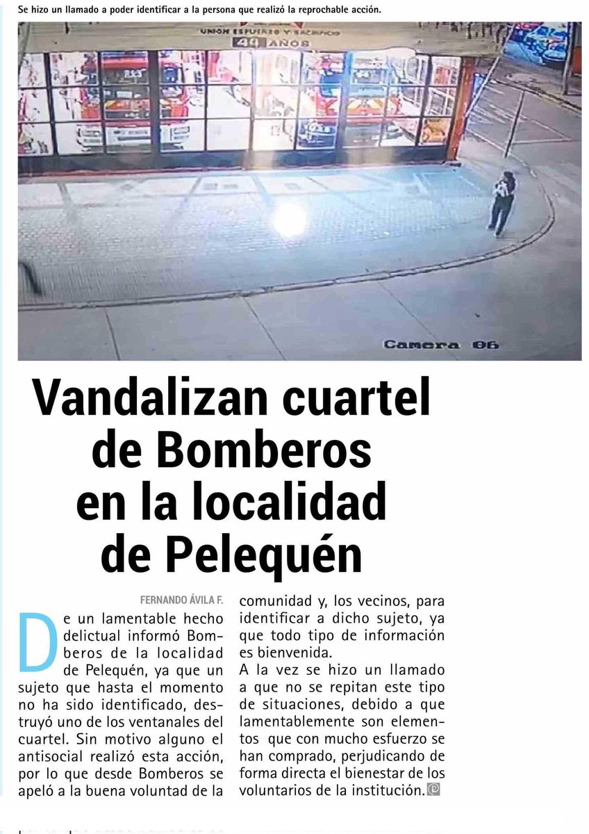 BomberosdeChile's tweet image. 𝗣𝗥𝗘𝗡𝗦𝗔 | Vandalizan cuartel de #Bomberos en la localidad de #Pelequén.

Fuente: Diario El Rancagüino.