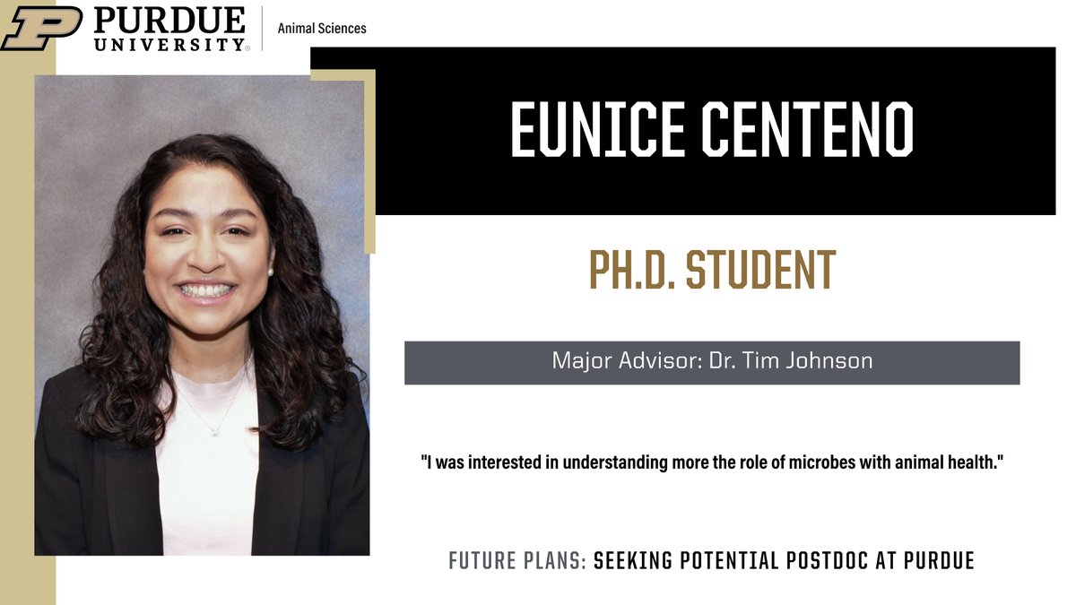 #PurdueANSC is featuring its @PurdueAg graduate students who have completed their degrees this spring. Today, we are highlighting Eunice Centeno. Congratulations, Eunice!