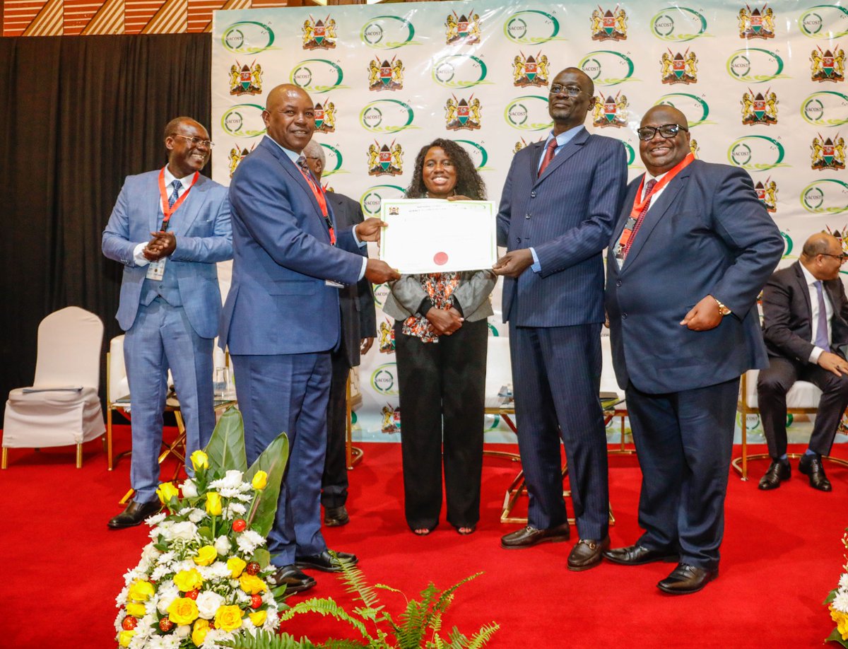 Board Chair, Dr David Nkedianye this morning received the Institute's Certificate of Registration from National Commission For Science Technology and Innovation (NACOSTI) during the 3rd Multi- Sectoral Conference on Science, Technology, and Innovation held in Safari Park Hotel.