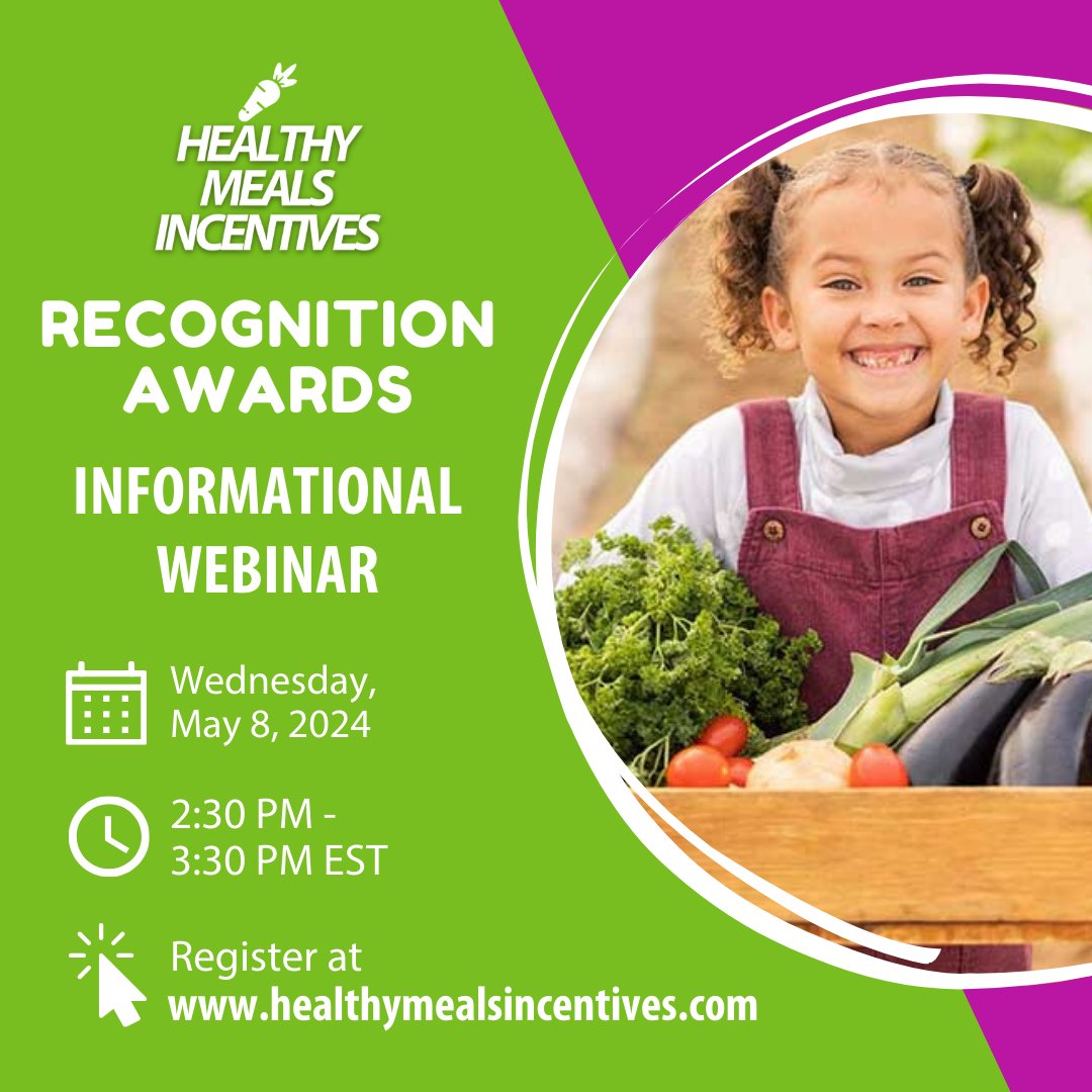 Join us for a Healthy Meals Incentives Recognition Awards Informational Webinar on May 8th at 2:30pm EST! Learn more about the Innovation in the Cultural Diversity of School Meals Award. Register now at: bit.ly/44xM1HN