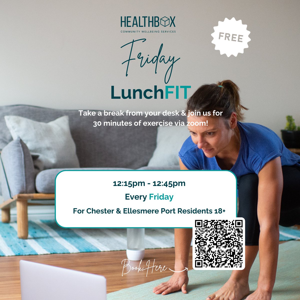 Who's joining us at the LunchFIT session tomorrow?💪 If you work from home, this is the perfect opportunity to get away from your desk for 30 minutes, no matter your fitness level! 12:15pm - 12:45pm every Friday via zoom! Book here: bit.ly/3Ws96tt #onlinefitness