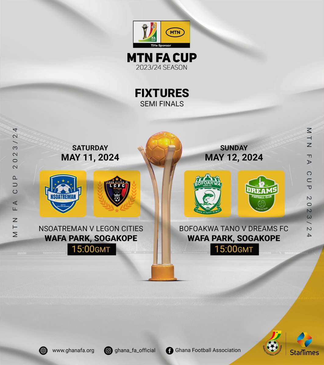 2023/23 MTN FA Cup semi-finals fixtures 👇

#MTNFACup #MaxTV #MaxOnline