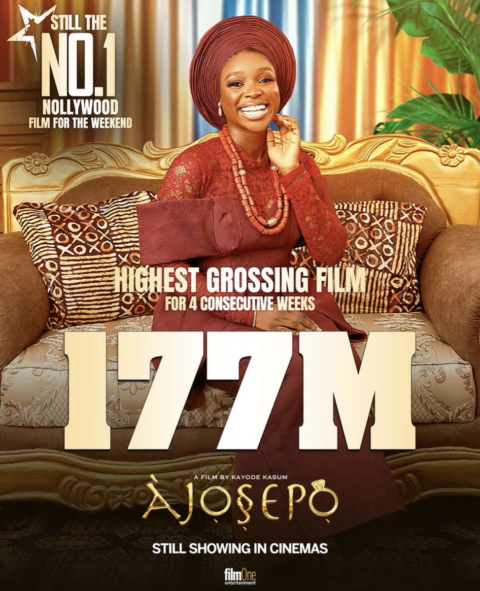 I love that Ajosepo is doing well. Its final gross is definitely going to be ₦200M+ with a ₦32.2M Opening wkd

Only 9 movies have opened < ₦40M & gone on to gross >₦200M. 3 of those movies are nonDecember releases: Barbie(₦39.7M), Brotherhood(₦31.4M) & King of Boyz(₦6.8M)