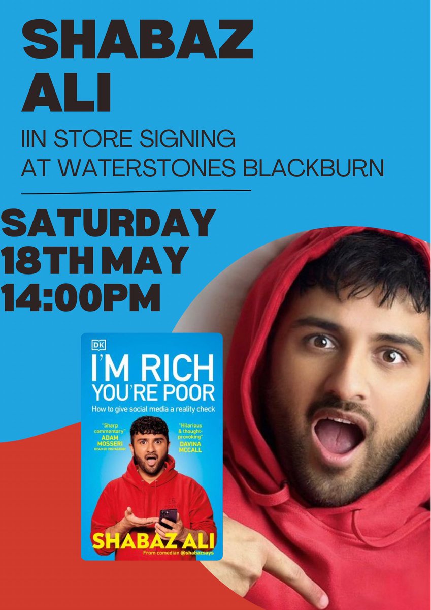 Join us on Saturday 18th May 14:00 as we welcome local star Shabaz Ali for an instore signing of his book l’m Rich, You’re Poor ✨

More details can be found from the link in our bio!

See you all there 😀

#Booksigning #PovvoGang #ShabazAli #WaterstonesBlackburn