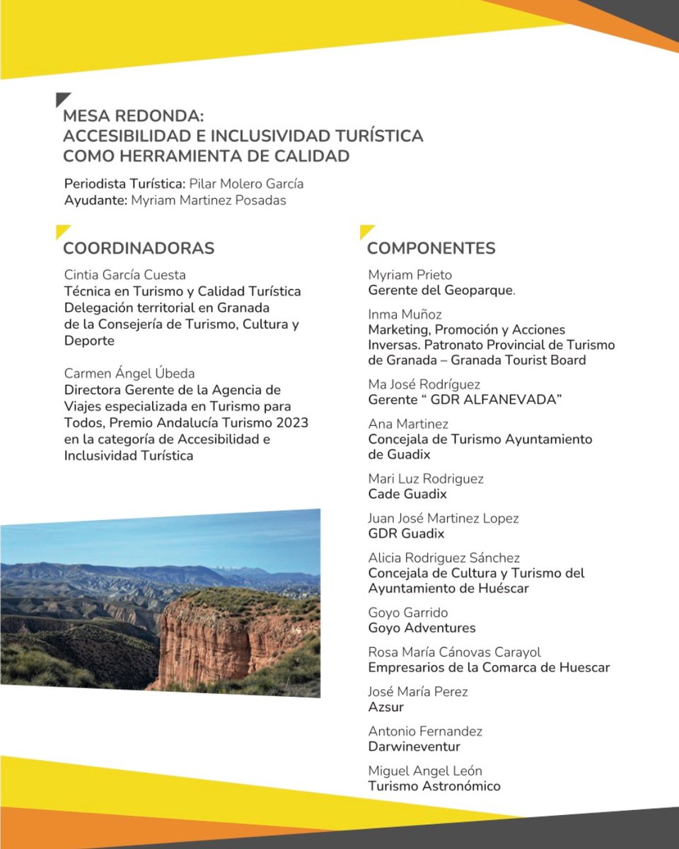 ⛰️📅 El 9 de mayo será la Jornada de Turismo Accesible e Inclusivo, 'Geoparque de Granada', en el Teatro Municipal de Guadix. Objetivo general ➡️ Crear un mapa de actuaciones para un diagnóstico de la situación actual y proponer una estrategia de coordinación. #TurismoAndaluz