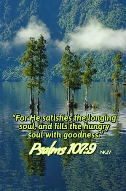 Oh, that men would give Thanks to the  LORD for His goodness, And for His wonderful works to the children of men For He satisfies the longing soul, And fills the hungry soul with goodness. Psalm 107:8-9