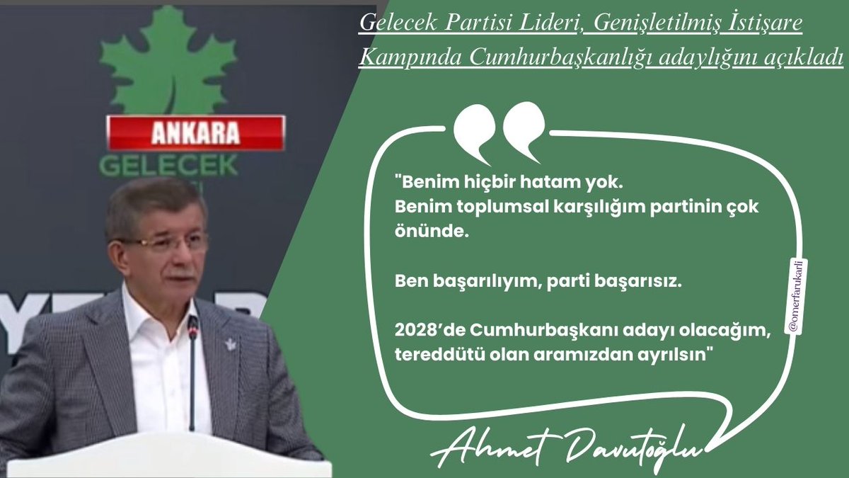 Ahmet Davutoğlu, Gelecek Partisi Genişletilmiş İstişare Kampından Cumhurbaşkanlığı adaylığını açıkladı
#gundem #onecikanlar #kimnededi #manset #kesfet
#AhmetDavutoğlu #GelecekPartisi