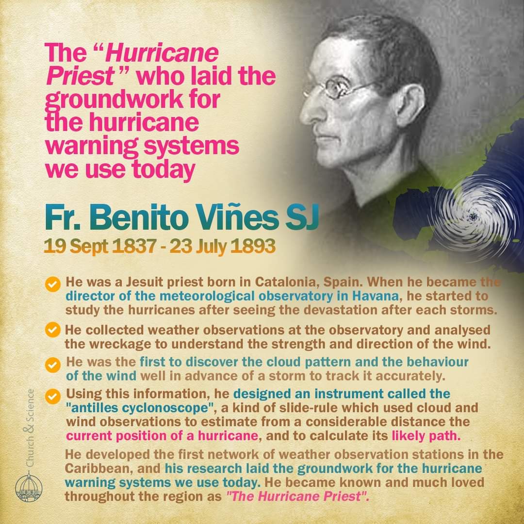 The “Hurricane Priest ” who laid the groundwork for the hurricane warning systems we use today - Fr. Benito Viñes SJ. He was the Director of the #Magnetical and #Meteorological Observatory of the Royal College of Belen in #Havana. 🇨🇺 🇪🇦 #churchandscience #hurricane #wind #Cuba