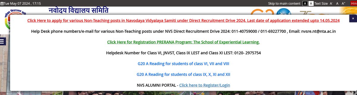 Navodaya Vidyalaya NVS Non Teaching Various Post Recruitment 2024 Last Date Extended Till : 14/05/2024 #SarkariResult #NVS Click to Know More & Apply Online : sarkariresult.com/2024/nvs-non-t…