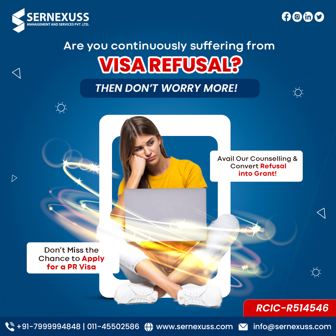 Are you continuously suffering from Visa Refusal? Connect Sernexuss!! For more information call us at +91 7999994848 or drop an email to us at info@sernexuss.com You can also chat with our experts: bit.ly/3YFARfD #immigrationconsultant #visaconsultant #sernexuss