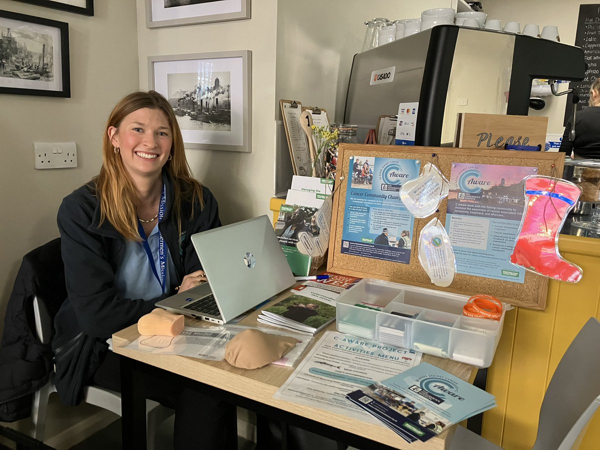 It was lovely to have Elle in our Cafe this morning promoting the <a href="/FishMishCAware/">C-Aware</a> project and the work they are doing with the local fishermen. They are doing an amazing job of raising awareness of signs and symptoms of #cancer and what support is available 💙
#northshields