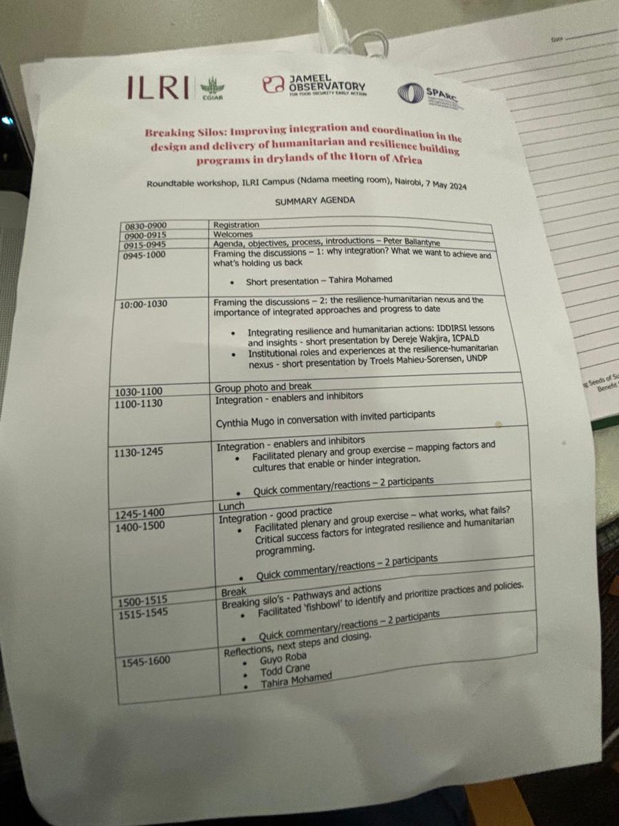 Today our CEO @JMokku is attending half day meeting at @ILRI on improving integration and coordination of in design and delivery of humanitarian and resilience programs in Drylands of the Horn of Africa.