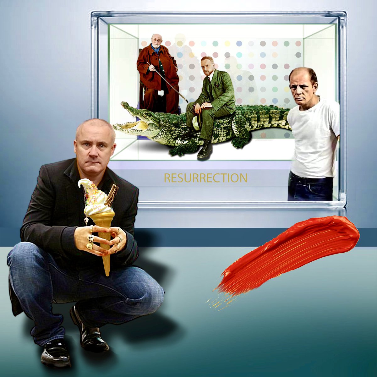 ColdwellContact's tweet image. Intermission at the Resurrection: In foreground with cornet is #DamienHirst… in Vitrine LtoR… #HenriMatisse, #PaulKlee #JacksonPollock - #HistoryofPainting #HistoryofArt #DigitalPainting #DigitalMontage @TheNewPainting #art #PopArt #ArtAboutArt #ArtAboutArtists #NotAI #NoNFTs