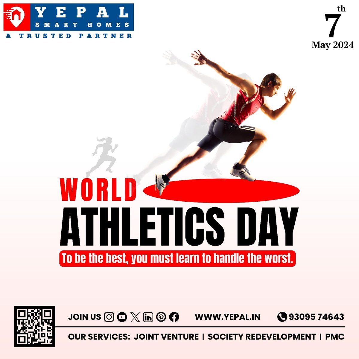 🌎Happy World Athletics Day🚴
#worldathletics #WorldAthleticsDay #athletics #yepalsmarthomes #yepalhousingdeveloper #yepalsocietyredevelopment #yepalconstruction #smarthome  #punepropertyportal #trustedbuilders #Trusteddeveloper #realestatedeveloper  #realestatepune #pune