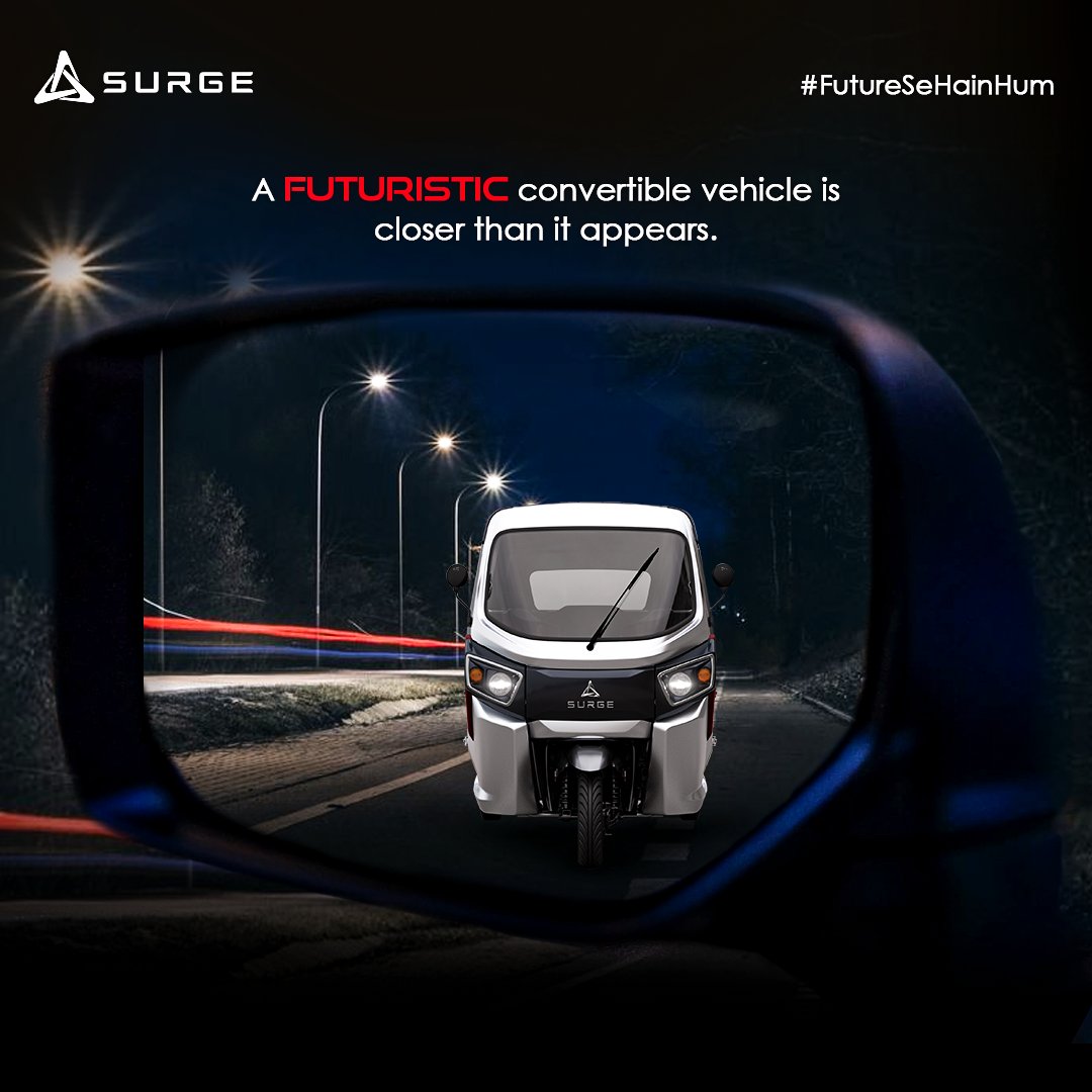 The future of more adaptability is here.
Surge S32's innovative design blurs the lines between a 3-wheeler and a 2-wheeler, letting you choose your ride for any situation.
The future is closer than you think.

#FutureSeHainHum #SurgeS32 #TransformativeMobility #EV #Sustainable
