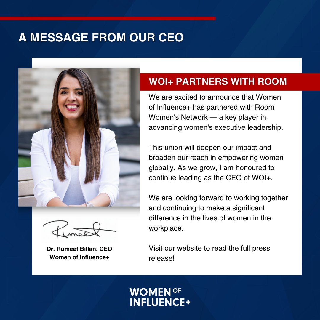 Today, we announced our strategic partnership with Room Women's Network, a key player in advancing women’s executive leadership. We believe that collaboration is key to progress, and we are looking forward to continuing to change the game, together. womenofinfluence.ca/2024/05/07/wom…