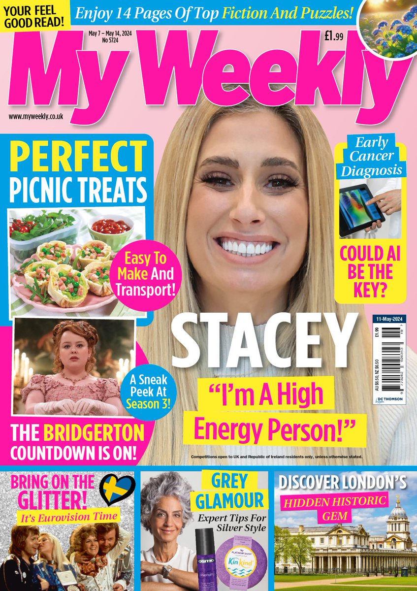 Your new issue of 'My Weekly' is out now! We're looking forward to some major events in the showbiz calendar - Eurovision and the 3rd series of Bridgerton are on the way! With features, fiction, puzzles and our cover star Stacey Solomon and 'your feel-good' read is complete.