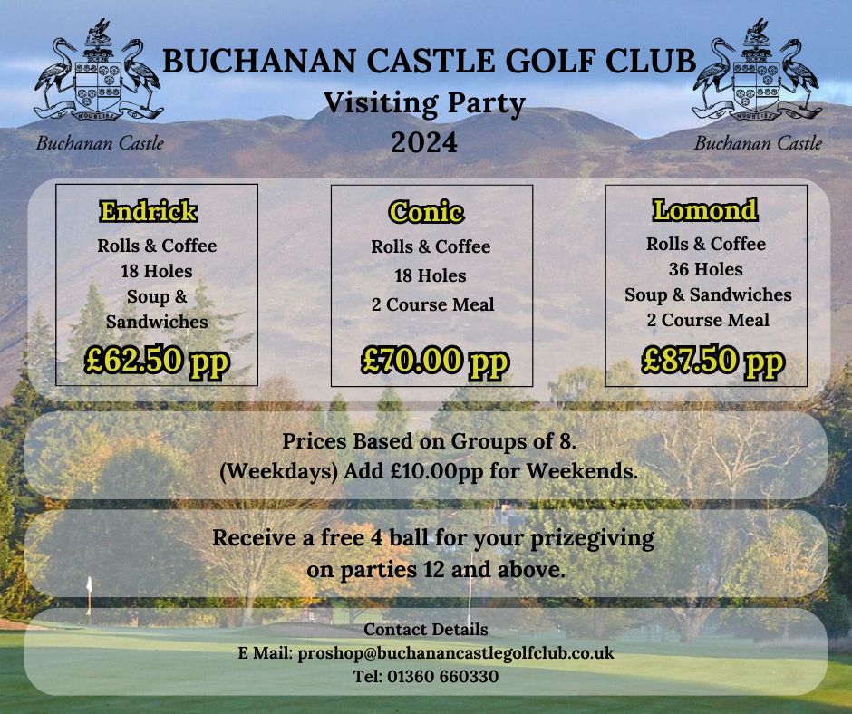 Looking for a great day out? Look no further. Golf, food and Great Views. For more information. Contact the Pro Shop on 01360 660330.