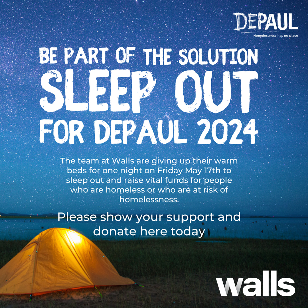 The team at Walls are giving up their warm beds for one night on Friday May 17th to sleep out and raise vital funds for people who are homeless or who are at risk of homelessness. Please show your support to this great cause by donating: justgiving.com/page/wallscons… @DepaulIreland