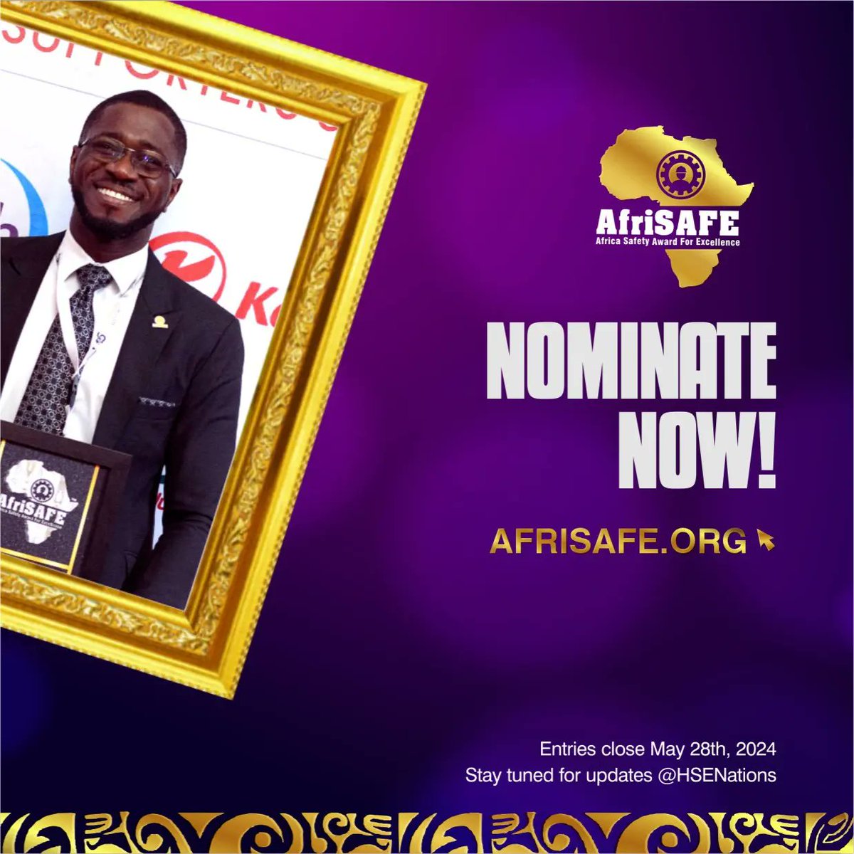 📣 Gain the recognition you deserve with the most prestigious #HSSE Award in Africa.

Hurry now to afrisafe.org today!

Nominate yourself, individuals, and organizations who have gone beyond to ensure #health, #safety, #security, and #environmental #wellbeing for all.