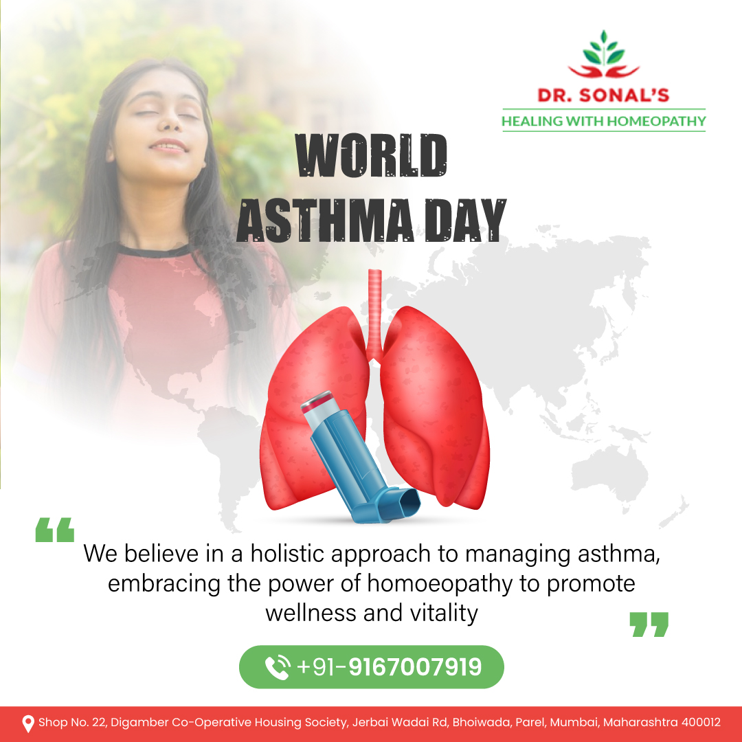 Harness the healing touch of homeopathy this World Asthma Day with Dr. Sonal! 🌿 Say hello to holistic asthma management and bid farewell to wheezes.  

#HealingWithHomeopathy #WorldAsthmaDay #BreatheFreely #HolisticWellness #DrSonal #AsthmaRelief #NaturalHealing #HealthyLiving