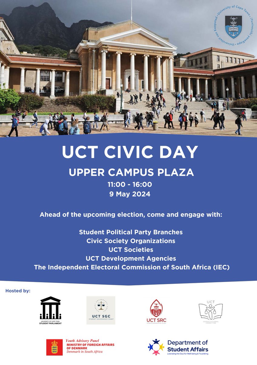 Join us for the UCT CIVIC DAY on Thursday the 9th of May! 🇿🇦