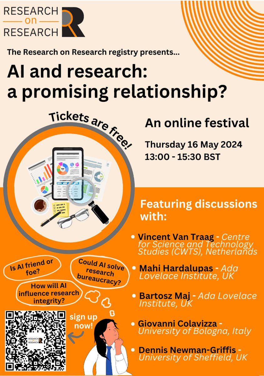 Excitement is building for next week’s online festival ‘AI and research: a promising relationship?’ 🤖

Sign up now to avoid missing out on expert-led discussions about AI and its role in improving research practice!

Register at: eventbrite.co.uk/e/ai-and-resea… #AI #ResearchOnResearch