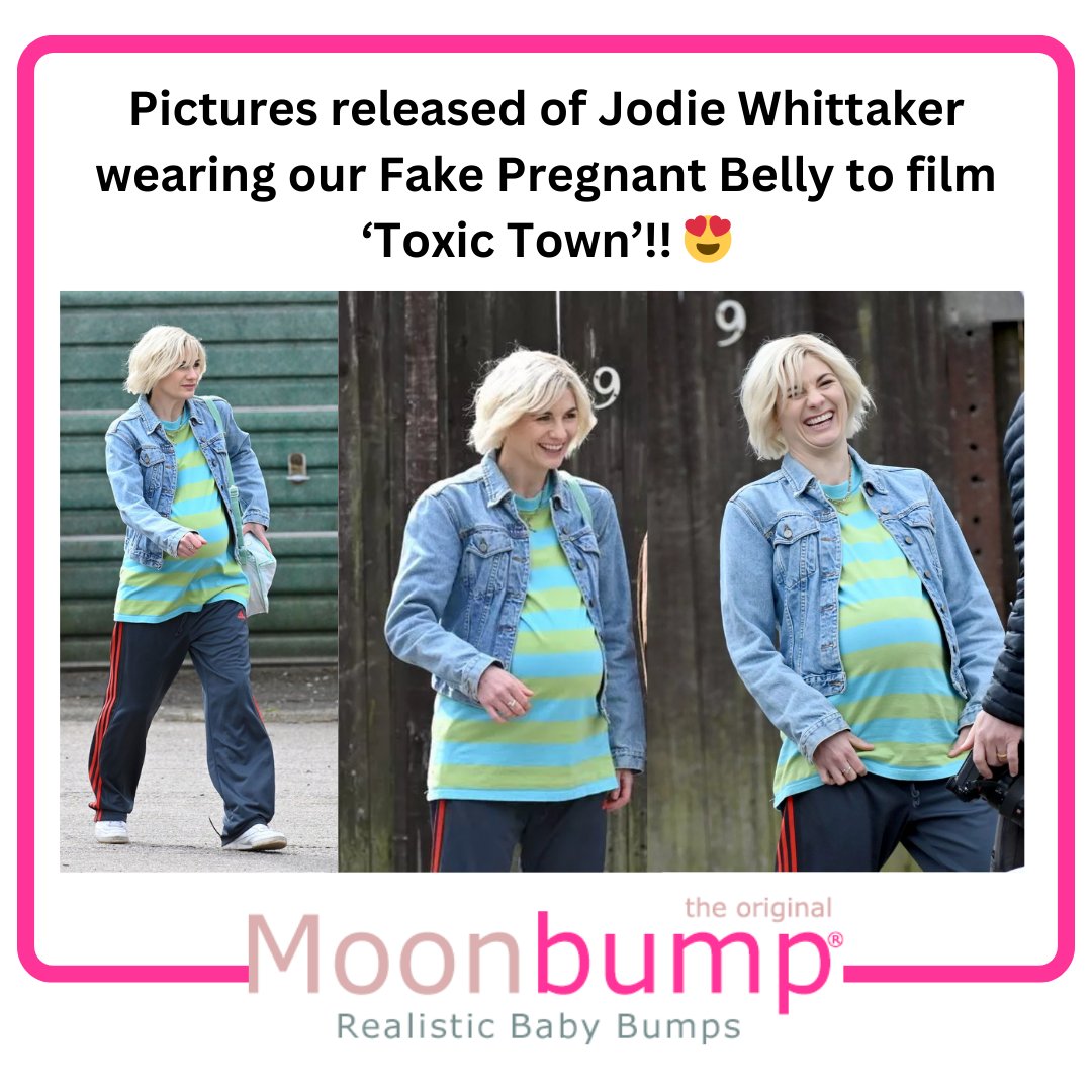 Pictures of Jodie Whittaker happily sporting a Moonbump Pregnancy Belly while filming new Netflix show 'Toxic Town' 🤩💖
#ToxicTown #Netflix #Costume #JodieWhittaker #ActingPregnant #FakePregnantBelly #Moonbump