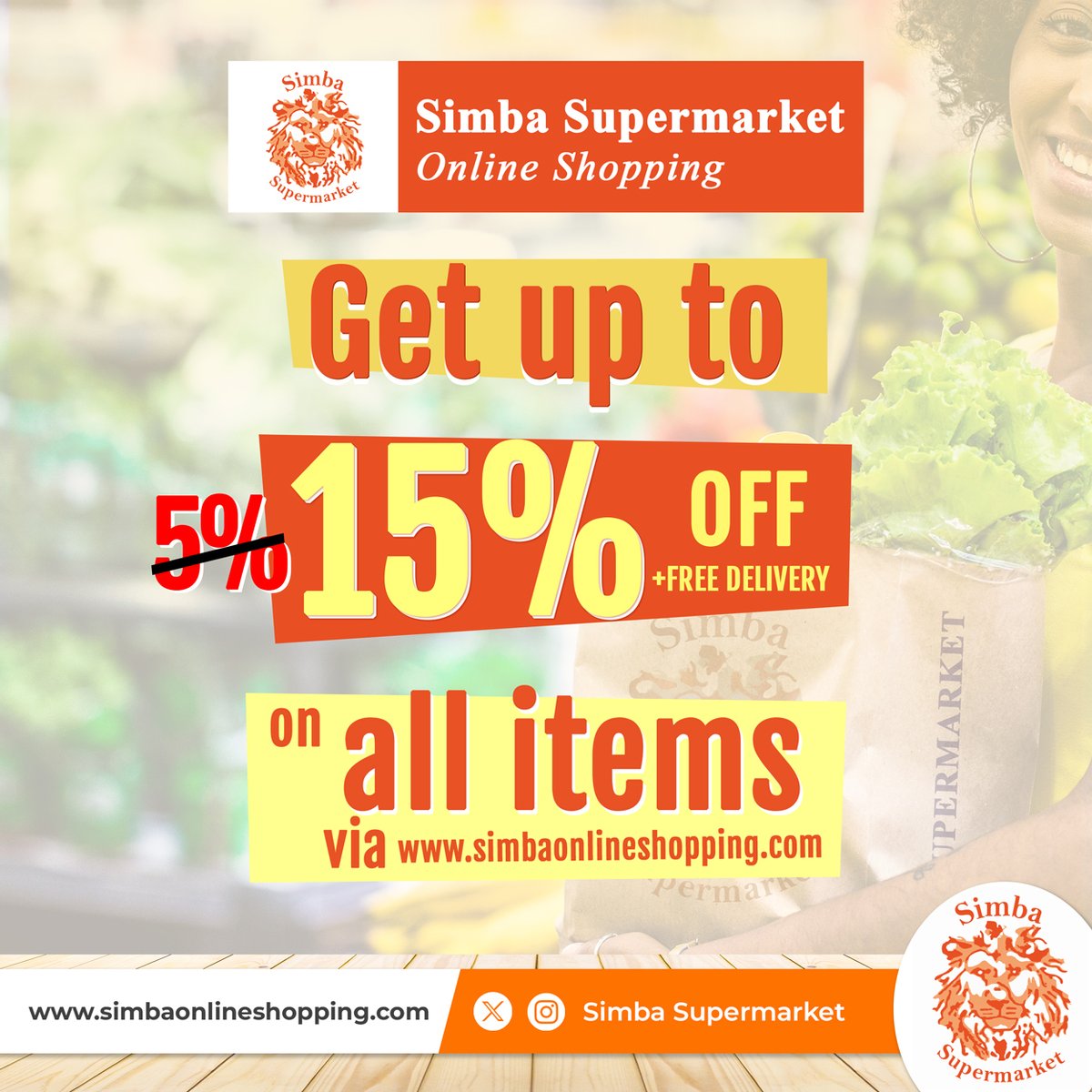 Big News Alert! Our discount just got a major upgrade! Enjoy a whopping 15% off on all items! Shop now and save big! #simbaonlineshopping #RwOT #Rwanda #simbasupermarket #Deals #freedelivery