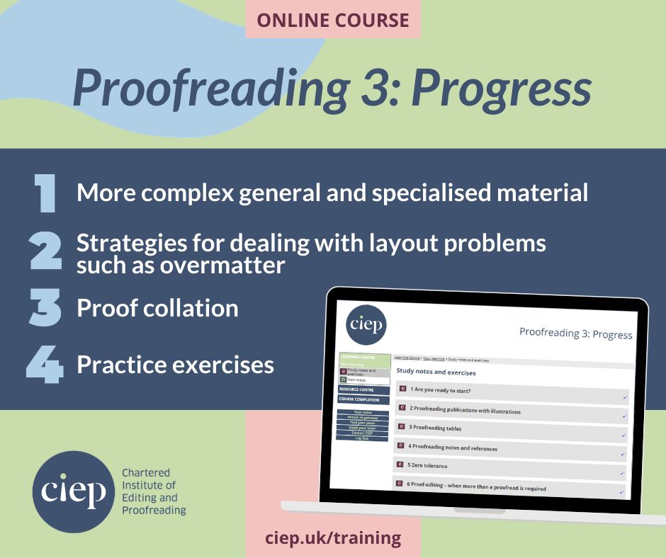 Hone your editorial skills with the CIEP's online training courses. Discover more about Proofreading 3: Progress here. 👉 ciep.uk/training/choos…