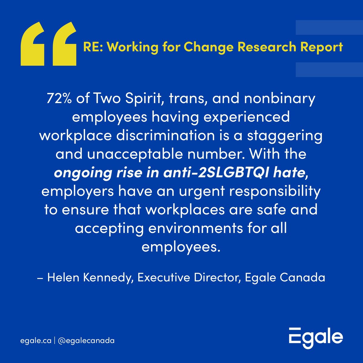 Working for Change research report provides recommendations for employers, workplace allies, & governments on how to address discrimination and inequities, & foster affirming, inclusive, & safe workplace environments for 2STNB people in Canada. visit ➡️ egale.ca/wfc