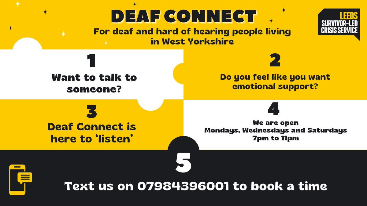 Deaf Connect is open three nights a week, offering emotional support to Deaf and hard-of-hearing people in Leeds, with our trained Deaf crisis support workers. Support needs to be as accessible as possible.
#DeafAwarenessWeek2024 #DeafAwarenessWeek #DeafAwareness #MentalHealth