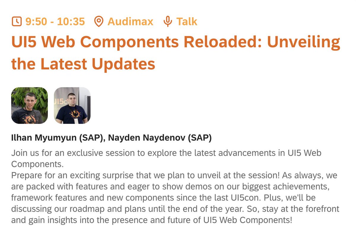 💻 We're thrilled to announce our session at #UI5con 2024: 'UI5 Web Components Reloaded: Unveiling the Latest Updates'. Join us for an exclusive look at the latest advancements. 
See you in St. Leon-Rot, Germany on June 5th! #UI5 #WebComponents @ilhanorhan007 @nnaydenow