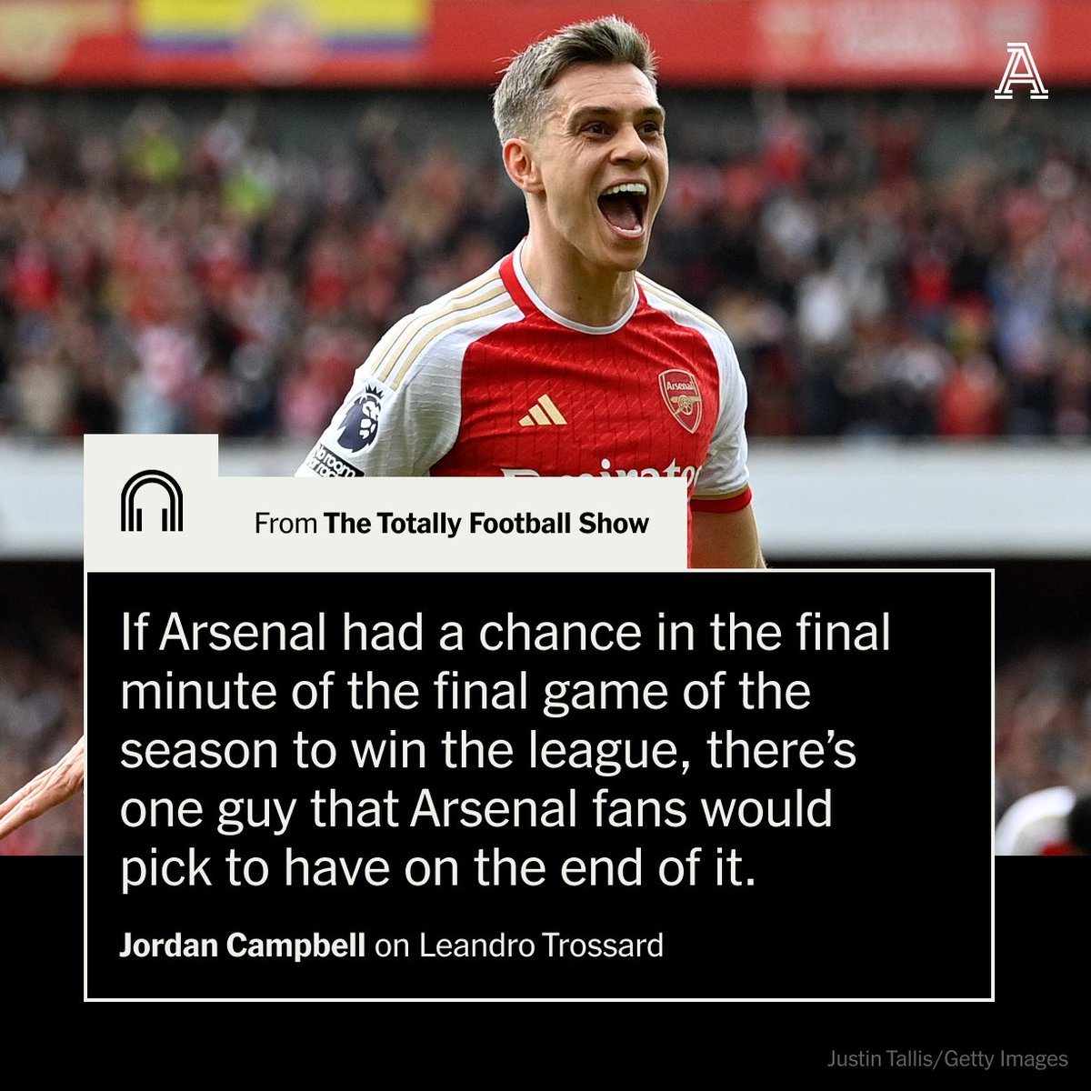 It's the 90th minute of Arsenal's final game and there's a chance to win the title... @JordanC1107 says Leandro Trossard is the man all Gunners fans would want it to fall to 🎯 🎧 @TheTotallyShow