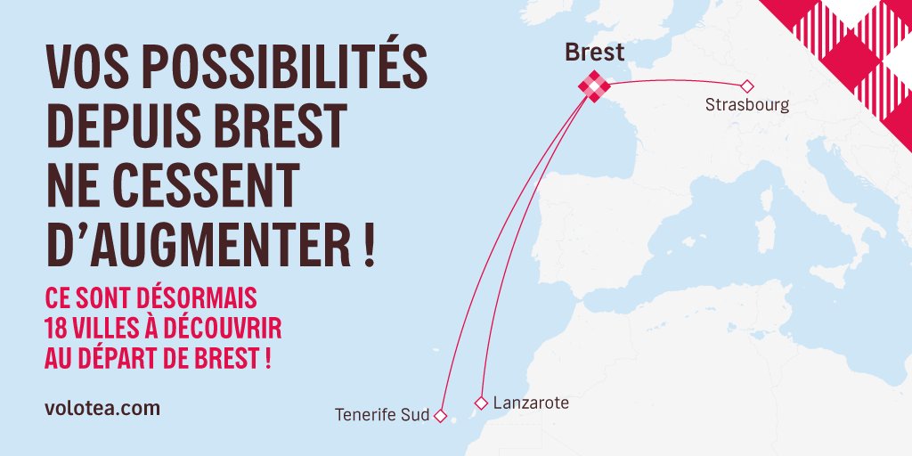 Nous inaugurons de nouvelles routes que vous allez adorer. Découvrez-les sur volotea.com #Volotea #VoloteaCities #NouvellesDestinations #Strasbourg #Tenerife #Lanzarote #Brest