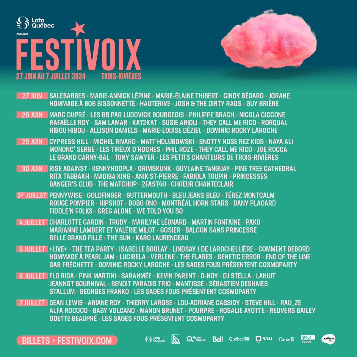 La programmation complète du FestiVoix est dévoilée. 50 nouveaux spectacles viennent compléter l'offre musicale et artistique ambitieuse de la 31e édition. Du 27 juin au 7 juillet , 120 concerts seront présentés sur 15 scènes en plein cœur du centre-ville de Trois-Rivières.