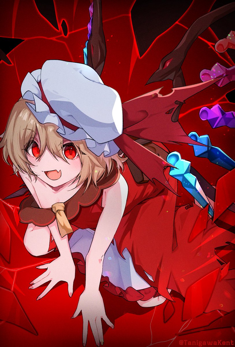 flandre scarlet 1girl solo looking at viewer smile open mouth short hair blonde hair  illustration images