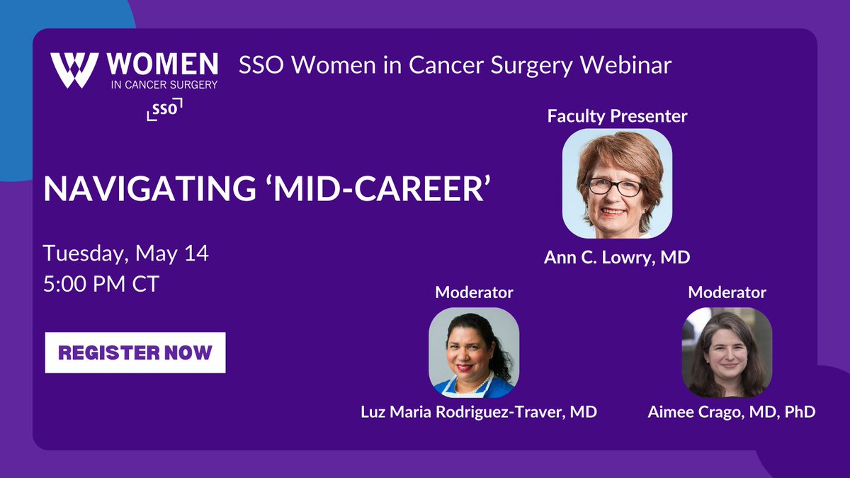 🗺️Gain a road map to help you navigate the mid-career transition as a female surgeon. Join the @SSO_WICS group for this webinar with guest expert, Ann C. Lowry, MD, to empower yourself as you advance in your career 🚀. ow.ly/Fjwp50RxuZK